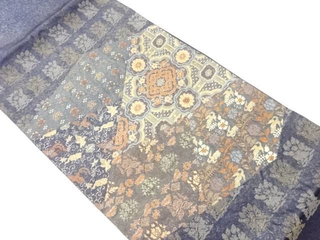 切り嵌め風華紋・花唐草・角倉文模様織出し袋帯【中古】【着】