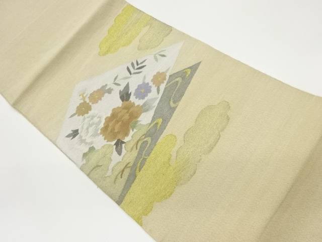 砂子綴れ菱に花々模様織出し名古屋帯【中古】【着】｜Kimono-Shinei　２号店