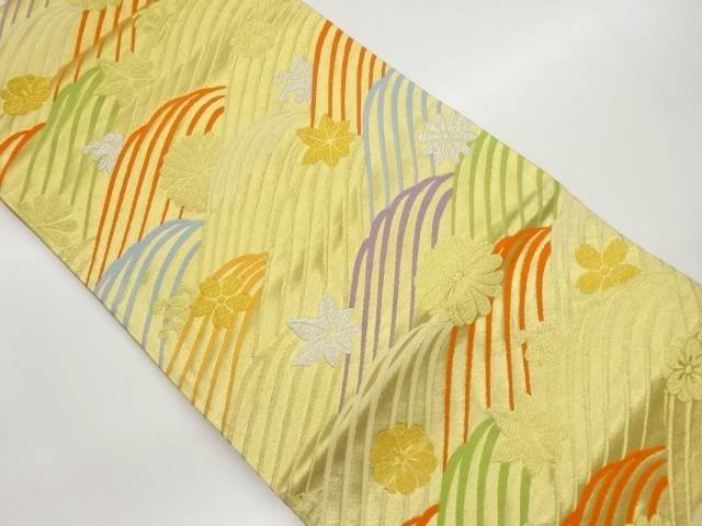 波に花々・紅葉模様織出し袋帯【中古】【着】