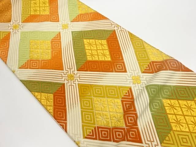 襷に菱尽くし模様織り出し袋帯【中古】【着】