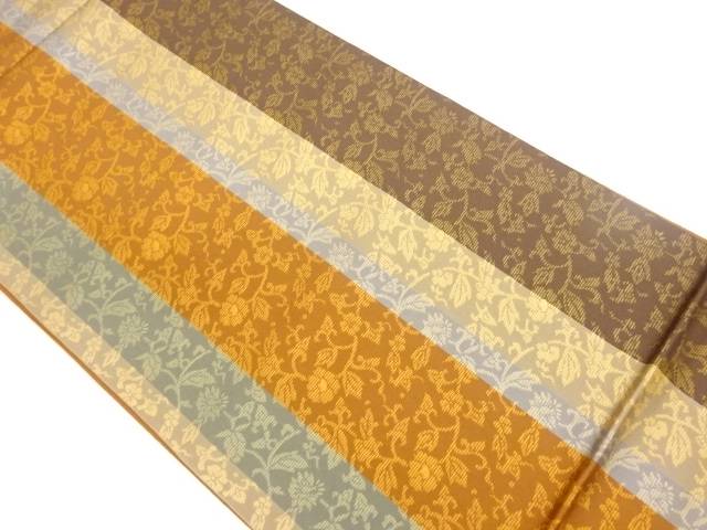 縞に花唐草模様織り出し袋帯【中古】【着】
