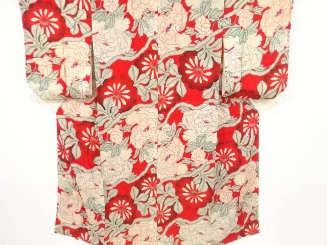 錦紗　牡丹模様長襦袢【アンティーク】【中古】【着】｜Kimono-Shinei　２号店 10,804円