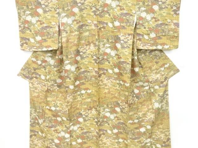 平安人物に屋敷・草花模様小紋着物【中古】【着】