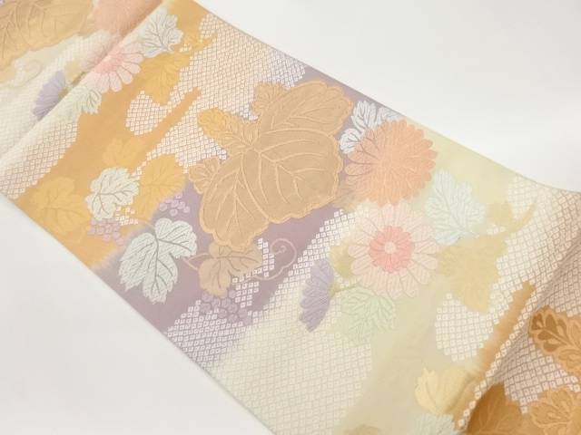 唐織桐に菊・ヱ霞模様織出し袋帯【中古】【着】 10,804円