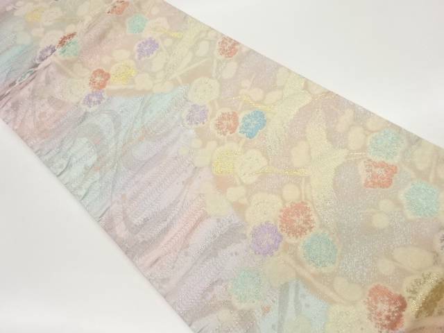 鶴に梅尽くし模様織出し袋帯【中古】【着】