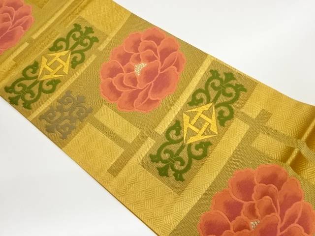 変わり横段に牡丹・抽象模様織出し袋帯【中古】【着】｜Kimono-Shinei　２号店