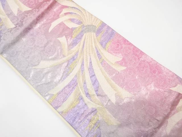 束ね熨斗に桜模様織り出し　袋帯【中古】【着】