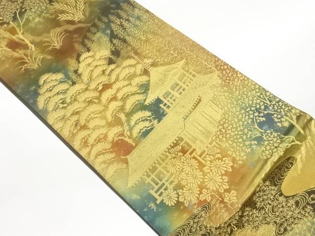 山並みに木々・家屋模様織出し袋帯【中古】【着】｜Kimono-Shinei　２号店