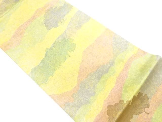 金彩抽象横段に木々模様全通袋帯【中古】【着】