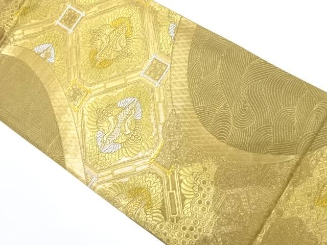蜀江に流水・向かい鶴模様織り出し　袋帯【中古】【着】