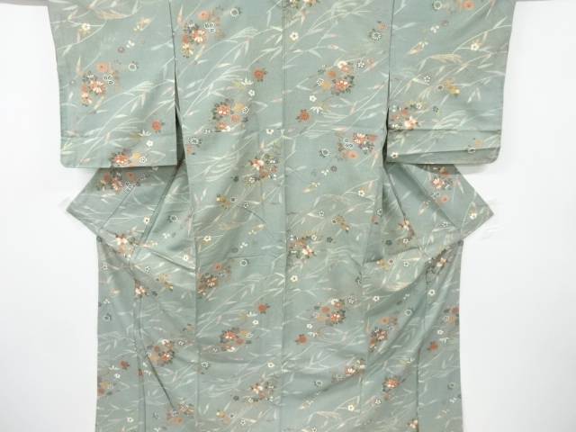 ススキ・菊・桜模様手織り紬着物【中古】【着】