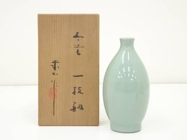 【京焼　宮永東山　青磁花瓶　共箱】花入　花器　骨董　アンティーク　インテリア 京焼 宮永東山 青磁花瓶 共箱】花入 花器 骨董 アンティーク