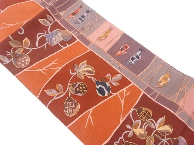 縮緬地金彩果実に魚模様名古屋帯【中古】【着】｜Kimono-Shinei　２号店