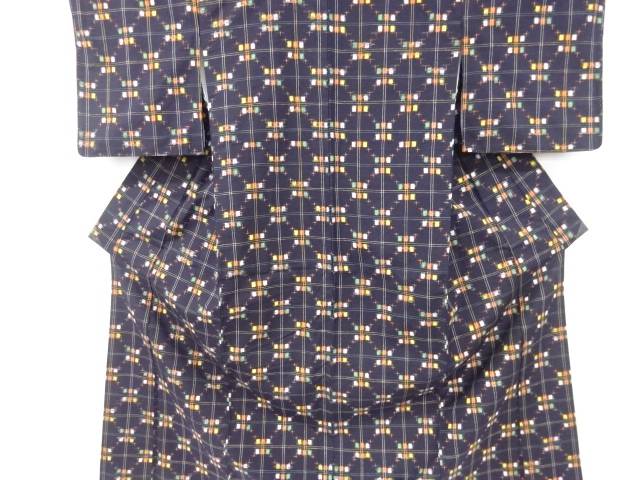 未使用品 絣柄織り出し手織り紬着物【着】