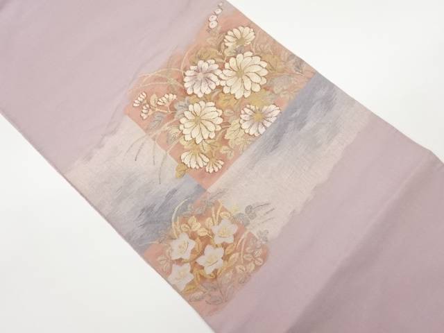 明綴れ秋草模様織出し袋帯【中古】【着】