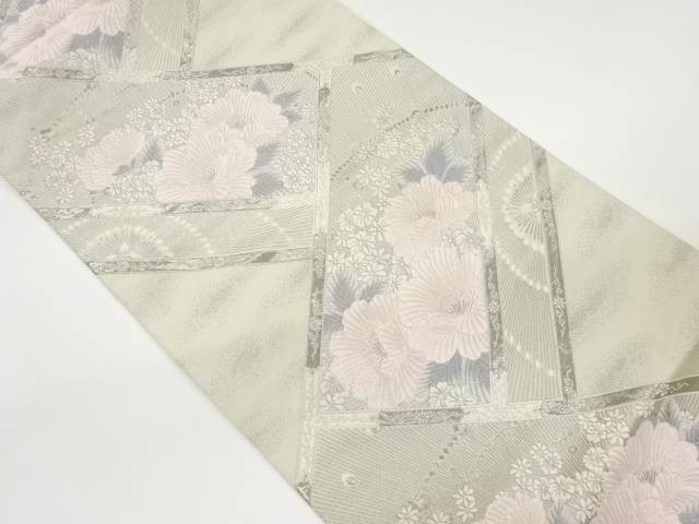 プラチナ箔色紙に草花模様織出し袋帯【中古】【着】｜Kimono-Shinei　２号店