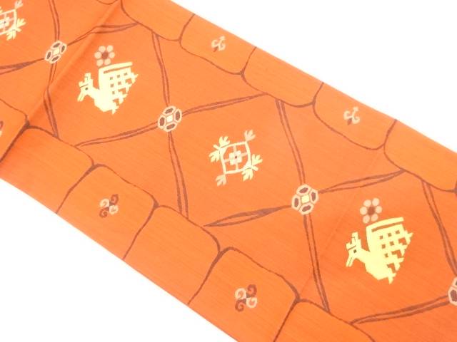 斜め格子に花・有栖川文様織り出し　袋帯【中古】【着】