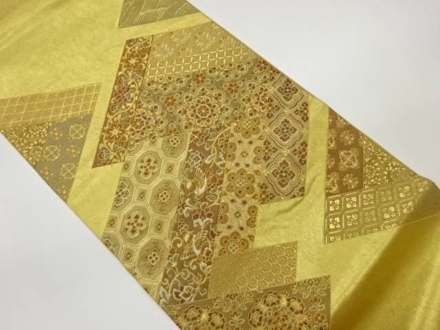 引箔華紋に花唐草・鳥・古典柄模様織出し袋帯【中古】【着】