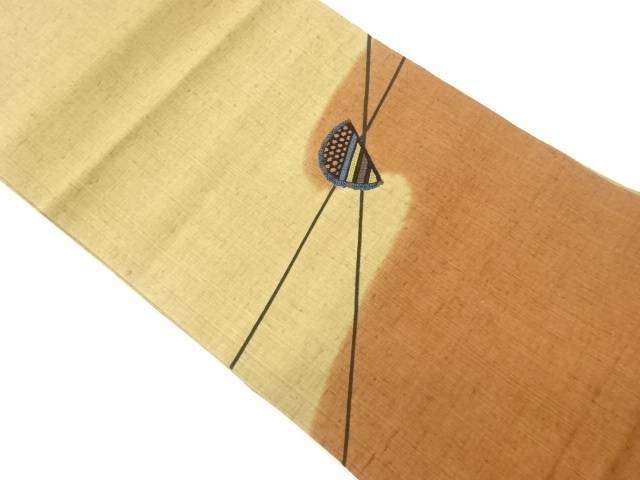 手織り紬相良刺繍斜線に小物模様名古屋帯【中古】【着】