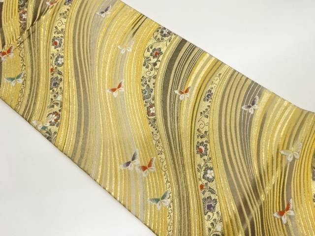曲線に花唐草・蝶模様織出し袋帯【中古】【着】｜Kimono-Shinei　２号店