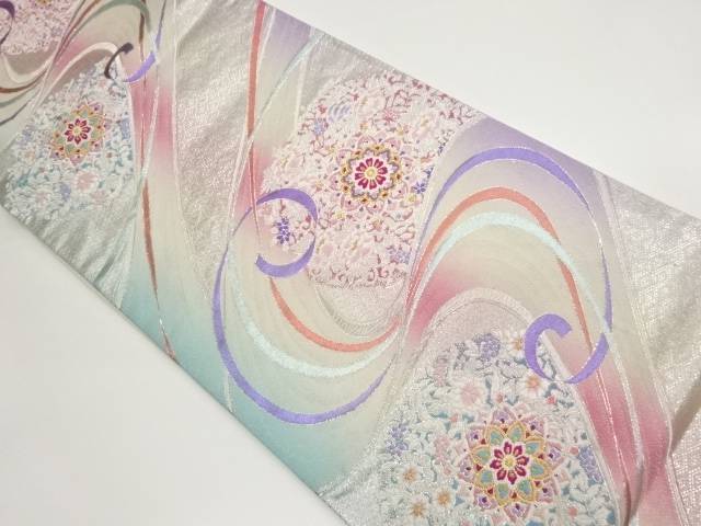 曲線に華紋模様織出し袋帯【中古】【着】