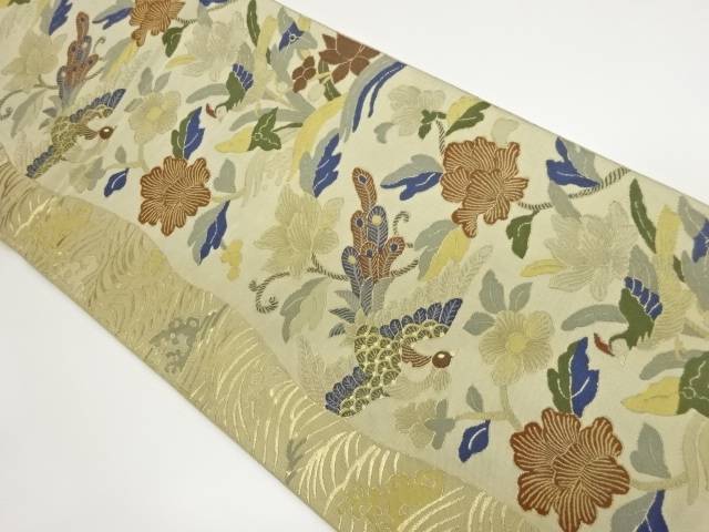鳳凰に花唐草・荒波模様織出し袋帯【中古】【着】