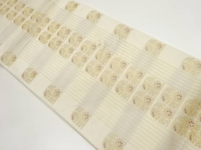 縞に花唐草模様織出し袋帯【中古】【着】