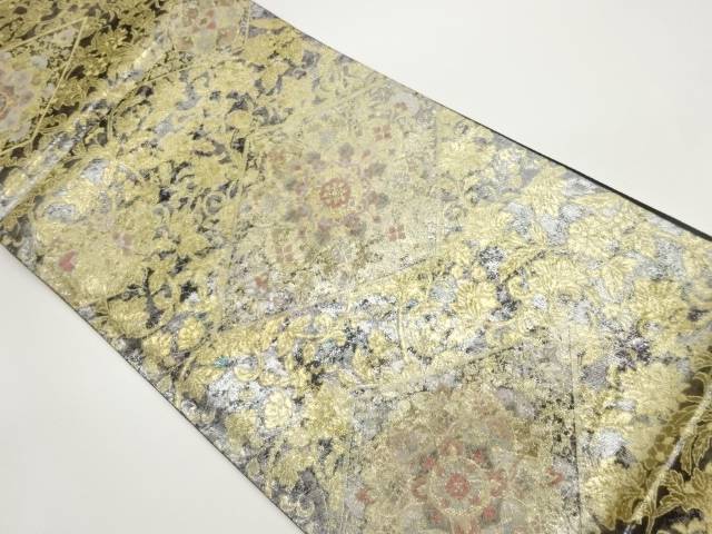 菱に華紋・花唐草模様織出し袋帯【中古】【着】
