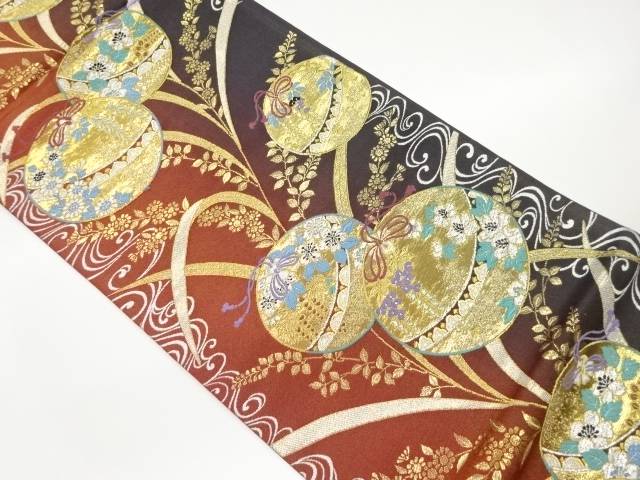 毬に流水・花々模様織出し袋帯【中古】【着】｜Kimono-Shinei　２号店 20,661円