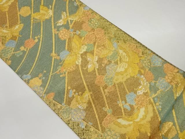 彩夢虹蝶紋様織出しリバーシブル袋帯【中古】【着】