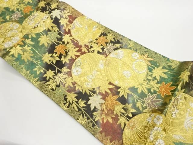 引箔毬・紅葉に花々模様織出し袋帯【中古】【着】｜Kimono-Shinei　２号店
