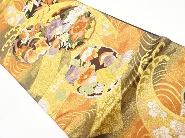 雪輪に牡丹・鴛鴦・草花模様織出し袋帯【中古】【着】|Kimono-Shinei 2号店