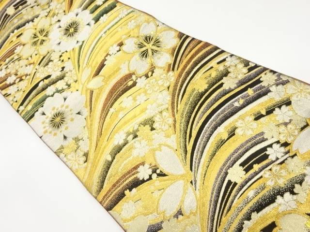 波に桜模様織出し袋帯【中古】【着】｜Kimono-Shinei　２号店