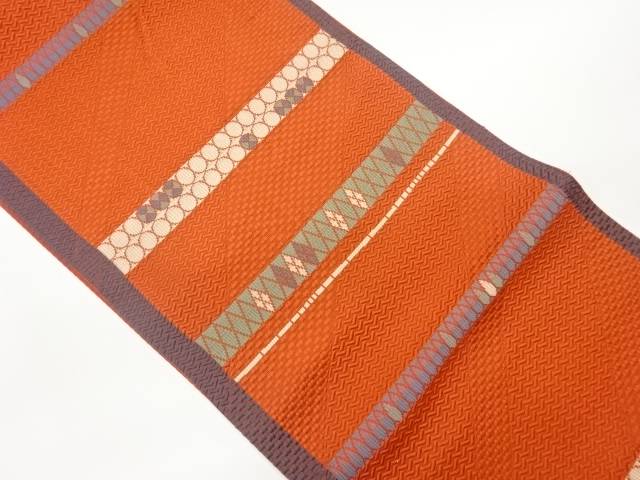 横段に丸・菱模様織出し名古屋帯【中古】【着】 10,360円