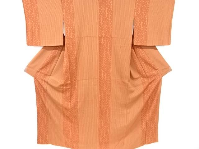 竹縞に花模様小紋着物【中古】【着】