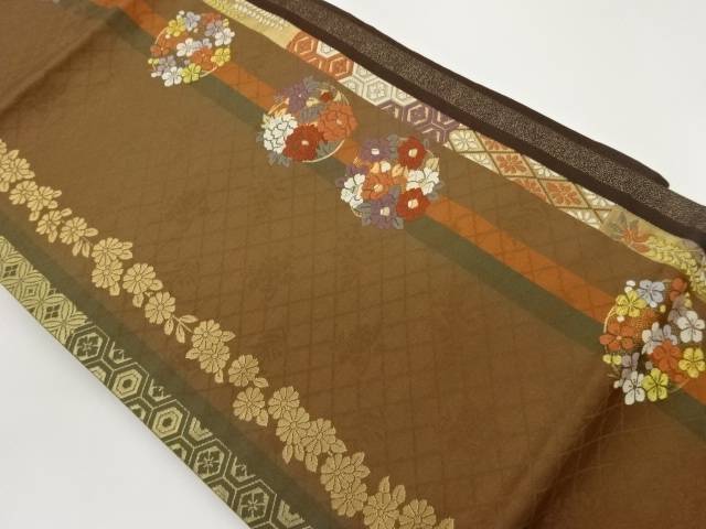 縞に花丸文・古典柄模様織出し名古屋帯【中古】【着】