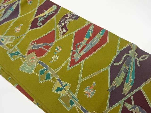 金彩抽象菱に魚模様名古屋帯【中古】【着】|Kimono-Shinei 2号店