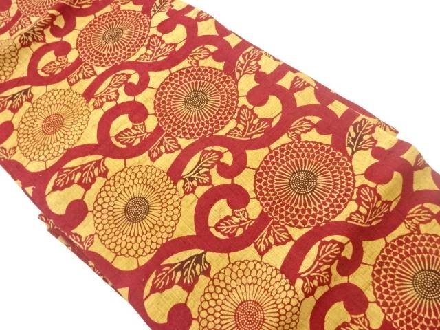 手織り紬型染菊唐草模様名古屋帯【中古】【着】｜Kimono-Shinei　２号店