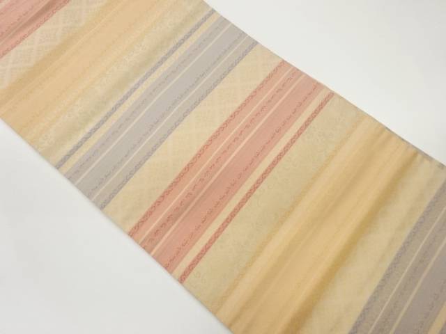 横縞に菱・花唐草模様織出し名古屋帯【中古】【着】｜Kimono-Shinei　２号店