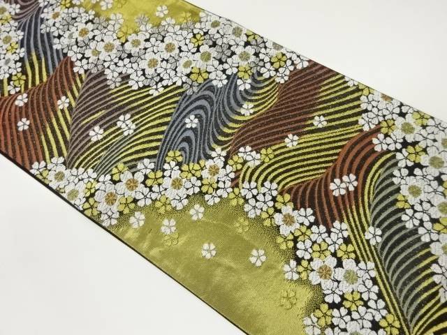 曲線に桜尽くし模様織出し袋帯【中古】【着】