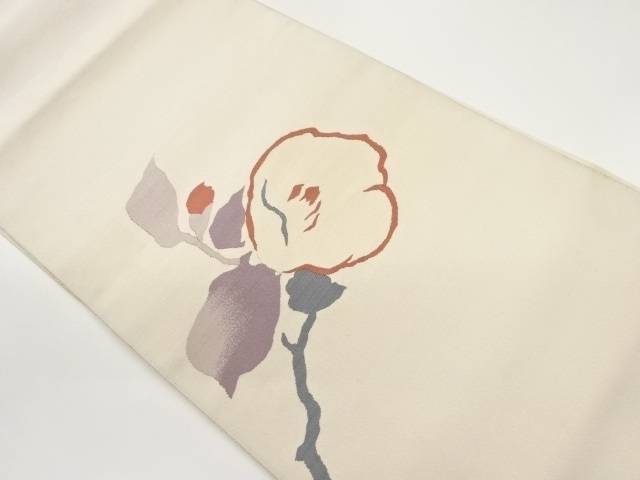 綴れ抽象花模様織出し名古屋帯【中古】【着】