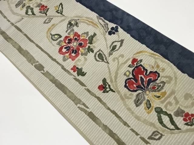 縞に花唐草模様全通袋帯【中古】【着】｜Kimono-Shinei　２号店