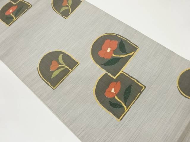 抽象花模様織出し袋帯【中古】【着】