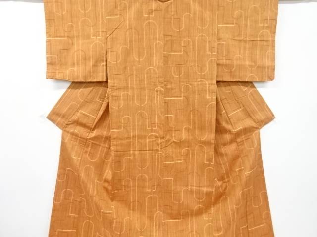 抽象模様織出し手織り紬着物【中古】【着】