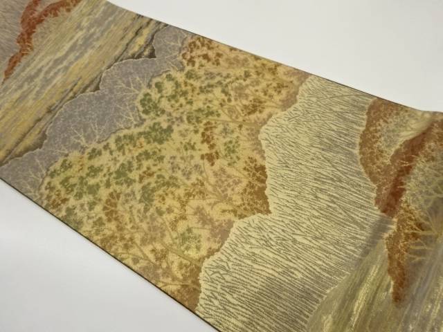 木々模様織出し袋帯【中古】【着】