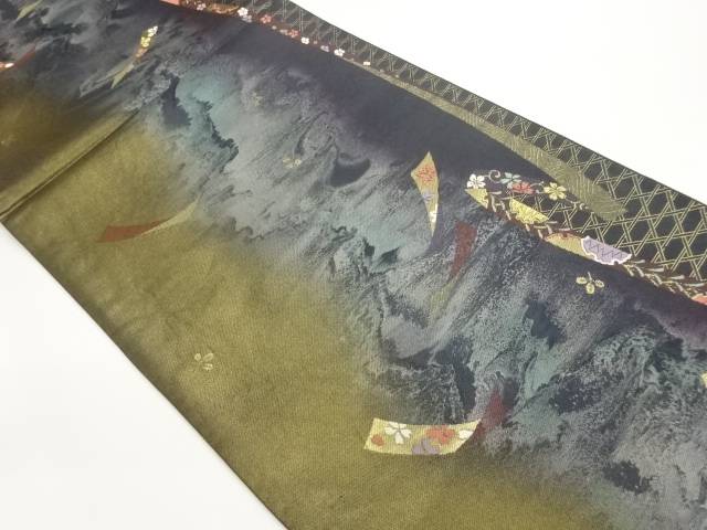 引箔短冊飛小花文織出し袋帯【中古】【着】 21,400円