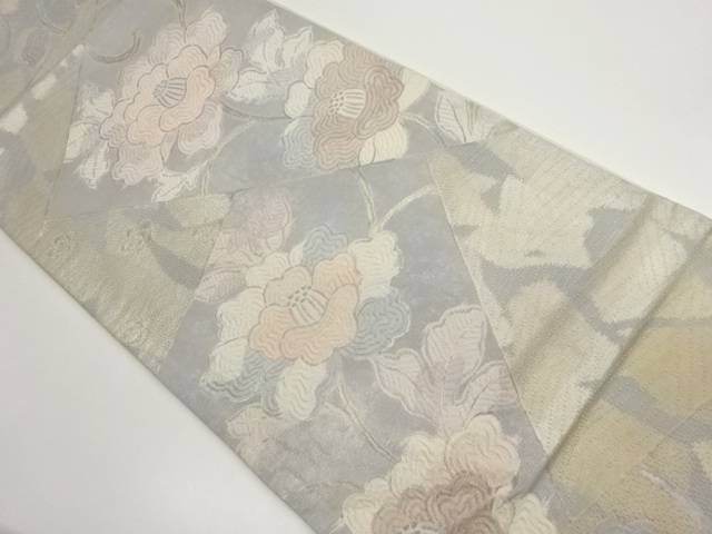 色紙に牡丹唐草模様織出し袋帯【中古】【着】
