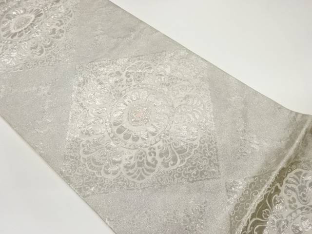 菱に華紋模様織出し袋帯【中古】【着】