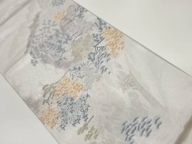 引箔寺院に木々模様織出し袋帯【中古】【着】