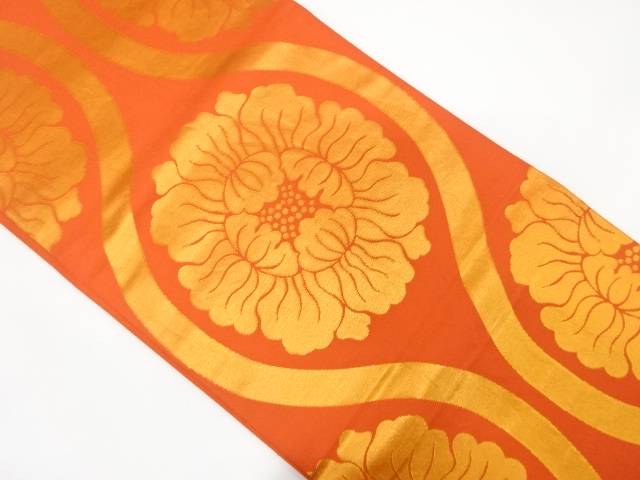 花立涌模様織り出し 全通本袋帯【中古】【着】